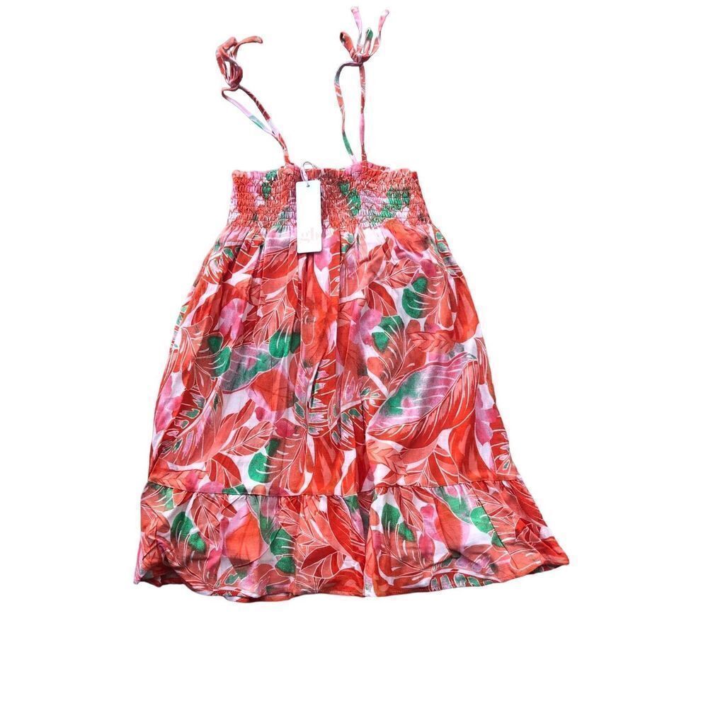NWT GB Girls Orange Mauve Green Hawaiian Bohemian Elastic Ruffle Shoulder Straps